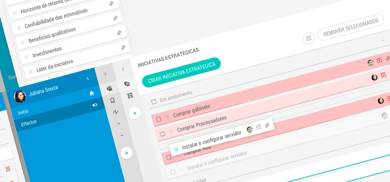 Exemplos de telas da interface Raizen feita em parceiria com a Sinax.